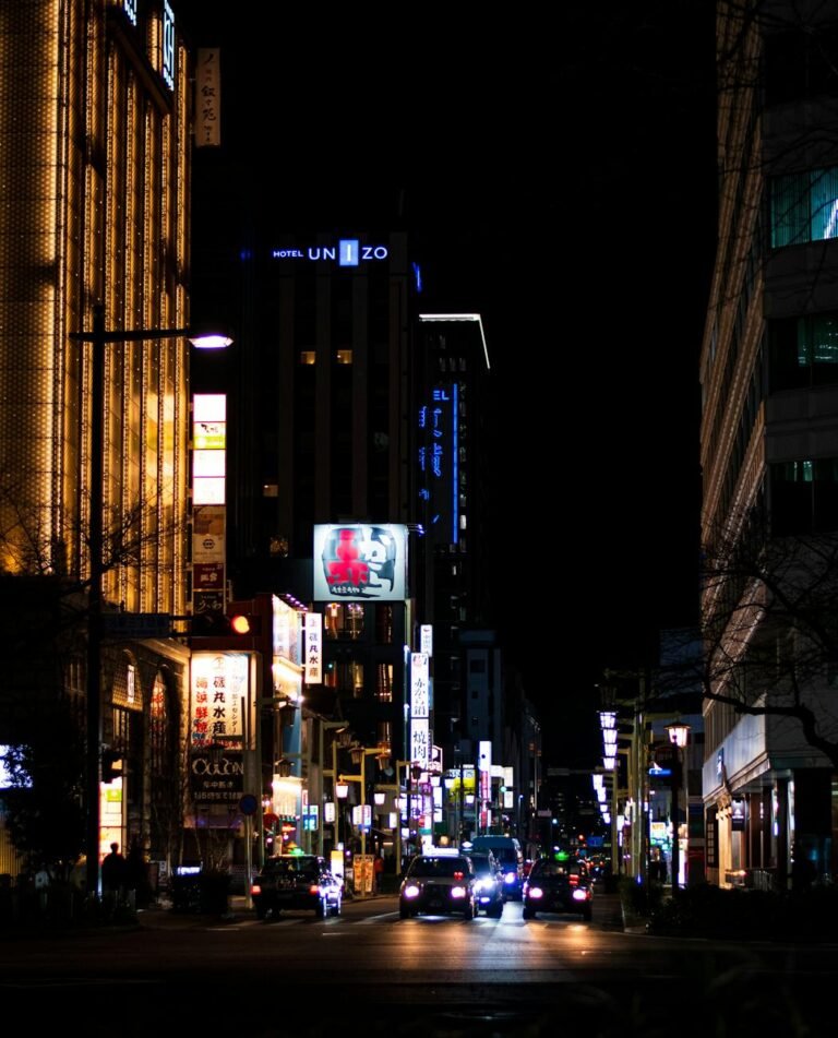 cars on a street in tokyo at night