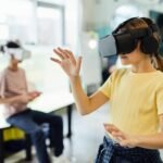 little girl in vr headset